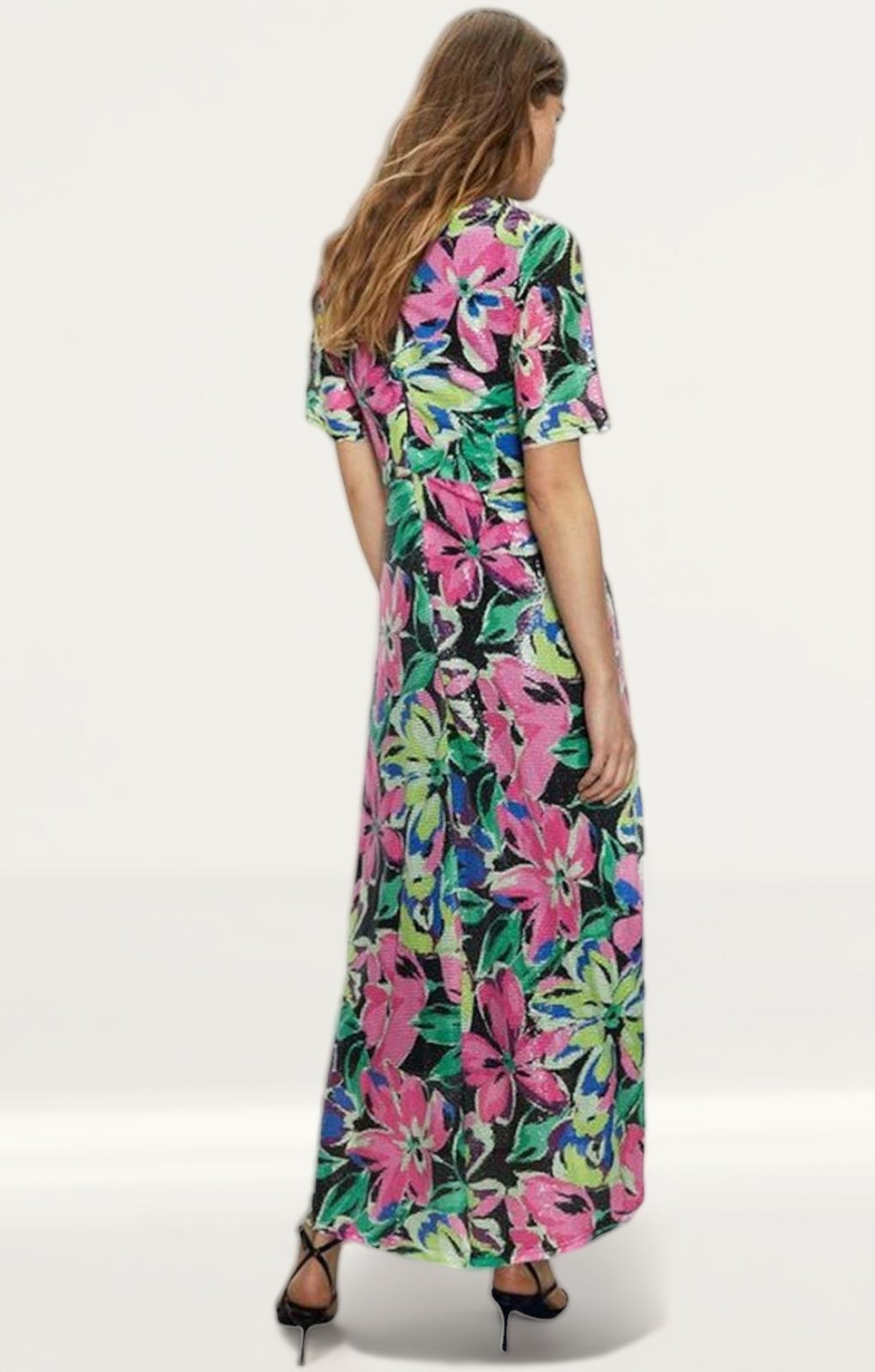 Warehouse Printed Sequin Ruched Side Midi Dress product image