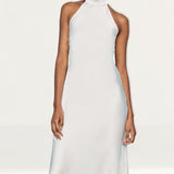 Warehouse Satin Halter Neck Backless Slip Dress