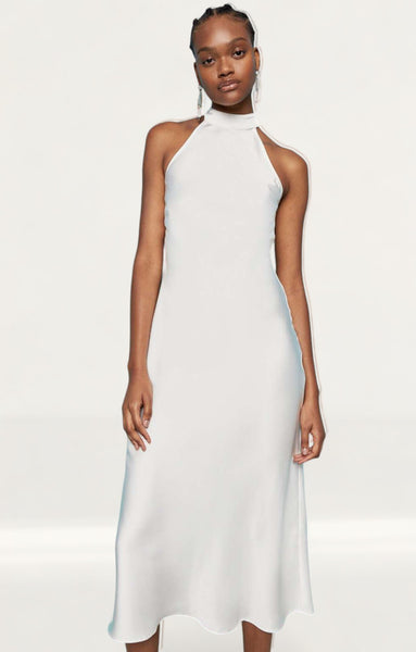 Backless Maxi Warehouse Slip Dress Silk White Halter Slip Dress