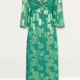 Warehouse Sparkle Jacquard Twist Neck Midi Dress