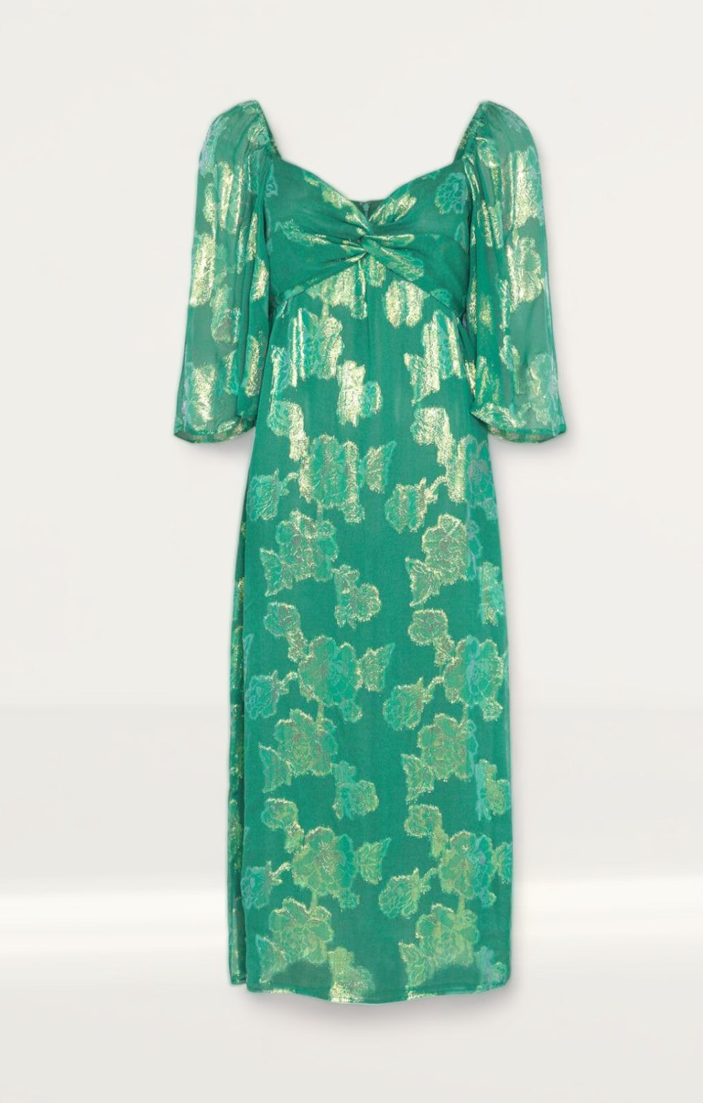 Warehouse Sparkle Jacquard Twist Neck Midi Dress