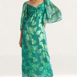 Warehouse Sparkle Jacquard Twist Neck Midi Dress