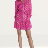 Warehouse Sparkle Tie Waist Button Through Mini Dress