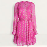 Warehouse Sparkle Tie Waist Button Through Mini Dress