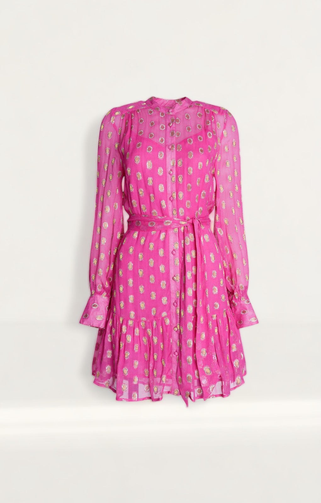 Warehouse Sparkle Tie Waist Button Through Mini Dress