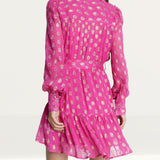 Warehouse Sparkle Tie Waist Button Through Mini Dress