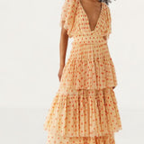 Warehouse Spot Printed Tulle Plunge V Neck Maxi Dress