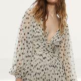 Warehouse Spot Tulle Balloon Sleeve Tiered Maxi Dress