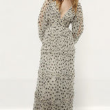 Warehouse Spot Tulle Balloon Sleeve Tiered Maxi Dress