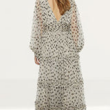 Warehouse Spot Tulle Balloon Sleeve Tiered Maxi Dress