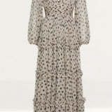 Warehouse Spot Tulle Balloon Sleeve Tiered Maxi Dress