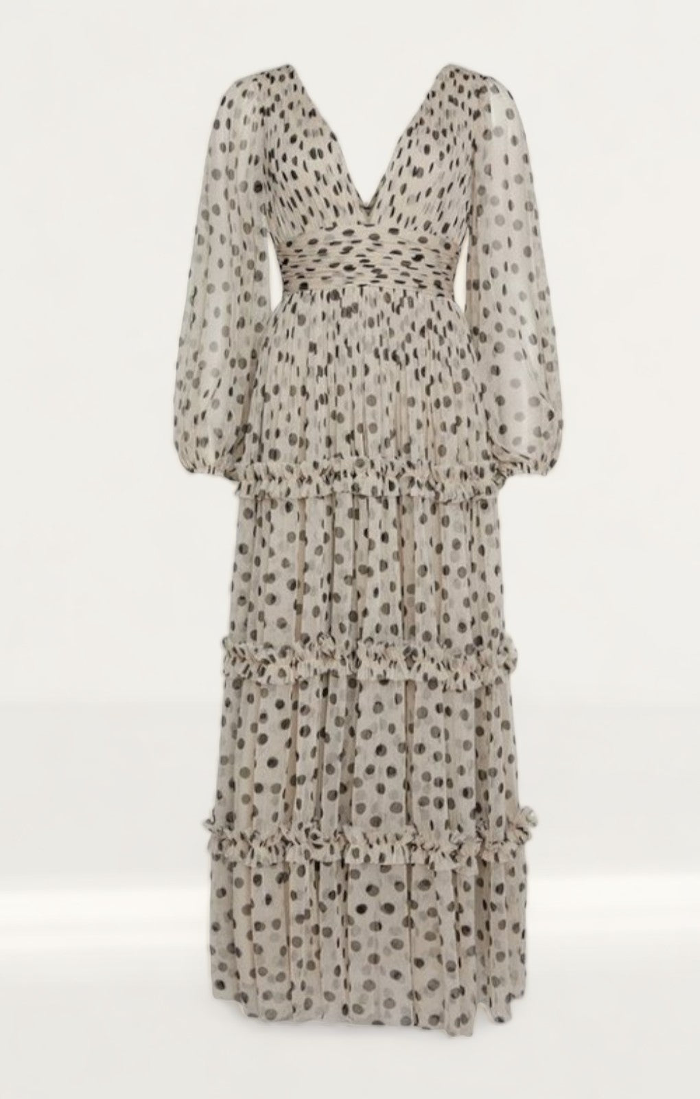 Warehouse Spot Tulle Balloon Sleeve Tiered Maxi Dress