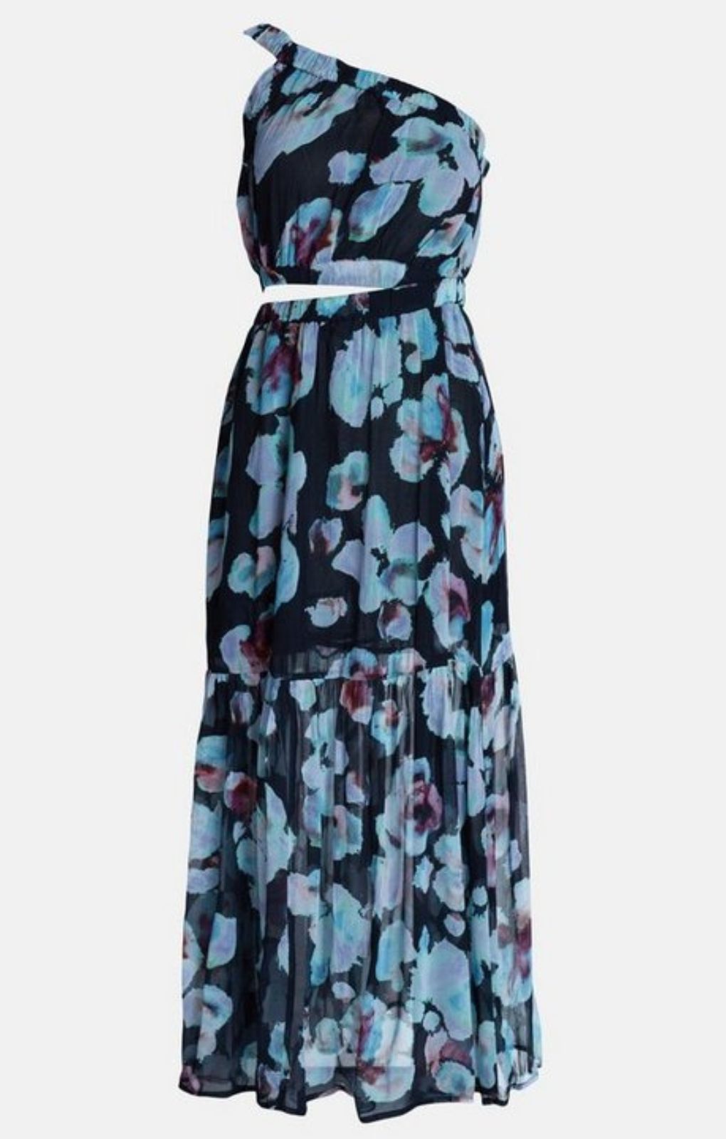 Warehouse Blue Floral Crinkle Chiffon Cutout One Shoulder Maxi Dress product image