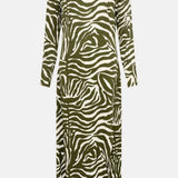 Warehouse Khaki Animal Print Satin Split Column Dress product image