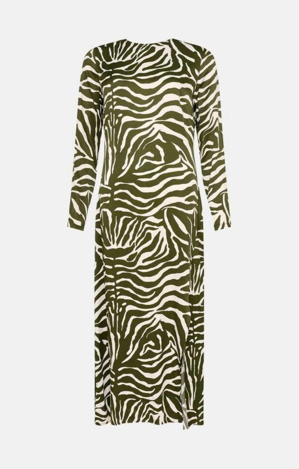 Warehouse Khaki Animal Print Satin Split Column Dress
