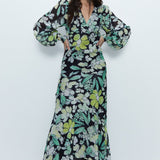 Warehouse Multi Floral Metallic Stripe Printed Midi Dress