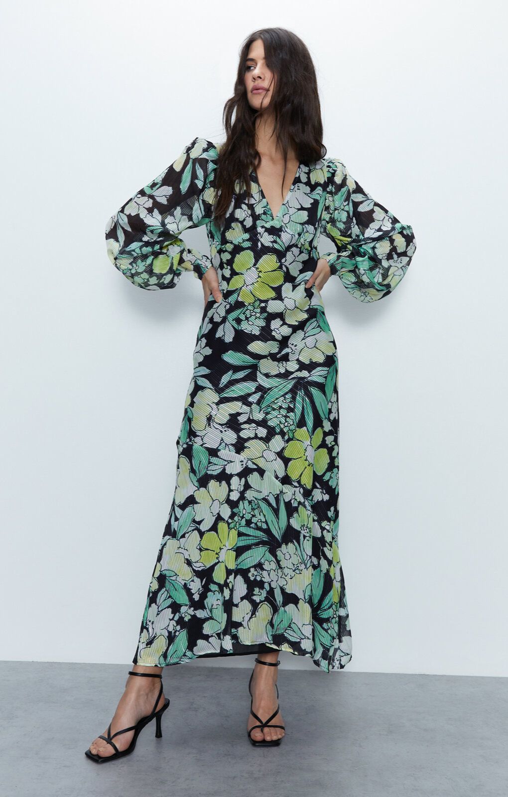 Warehouse Multi Floral Metallic Stripe Printed Midi Dress product image