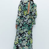 Warehouse Multi Floral Metallic Stripe Printed Midi Dress product image
