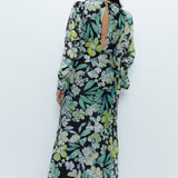 Warehouse Multi Floral Metallic Stripe Printed Midi Dress