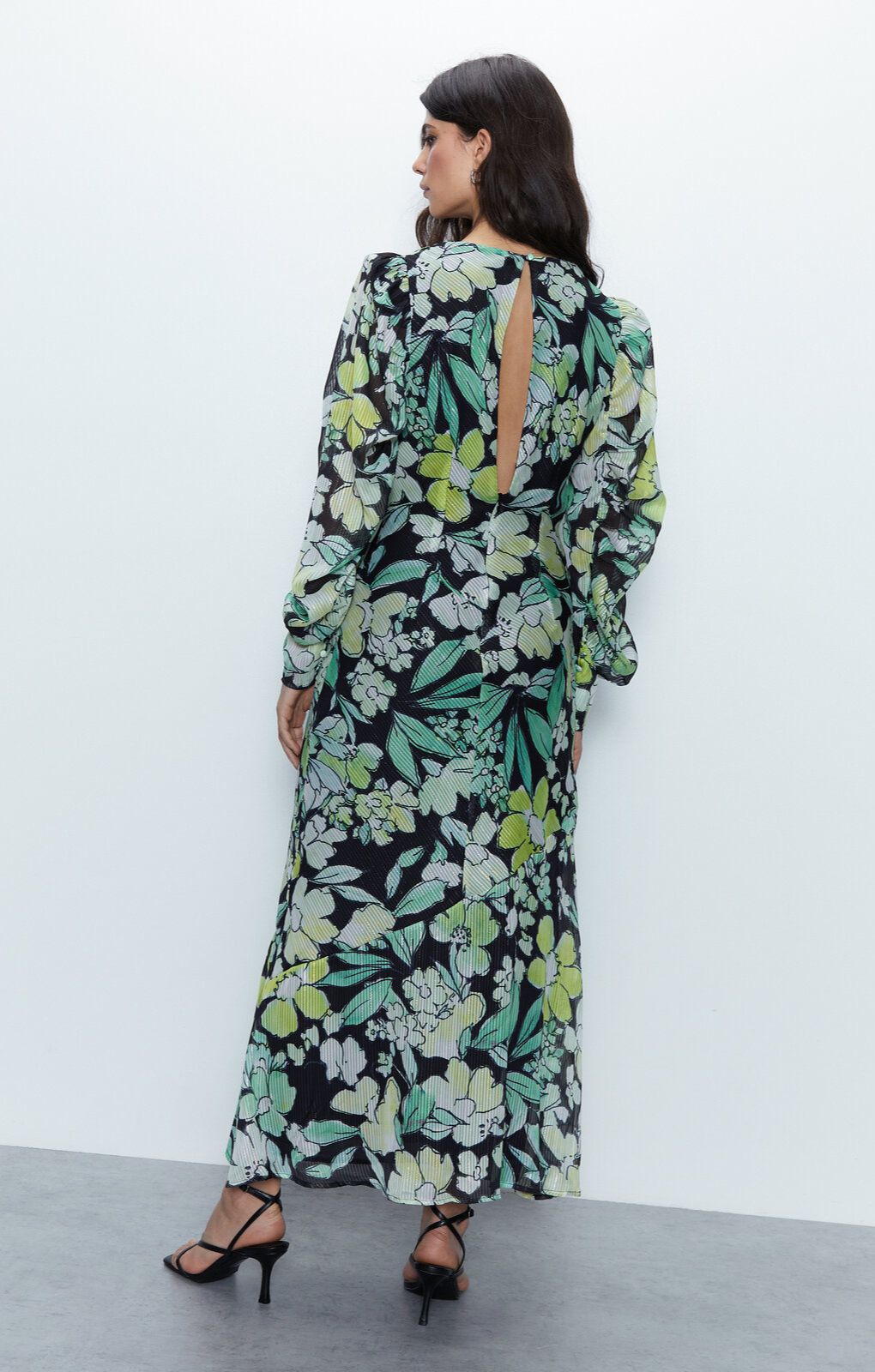 Warehouse Multi Floral Metallic Stripe Printed Midi Dress