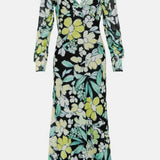 Warehouse Multi Floral Metallic Stripe Printed Midi Dress