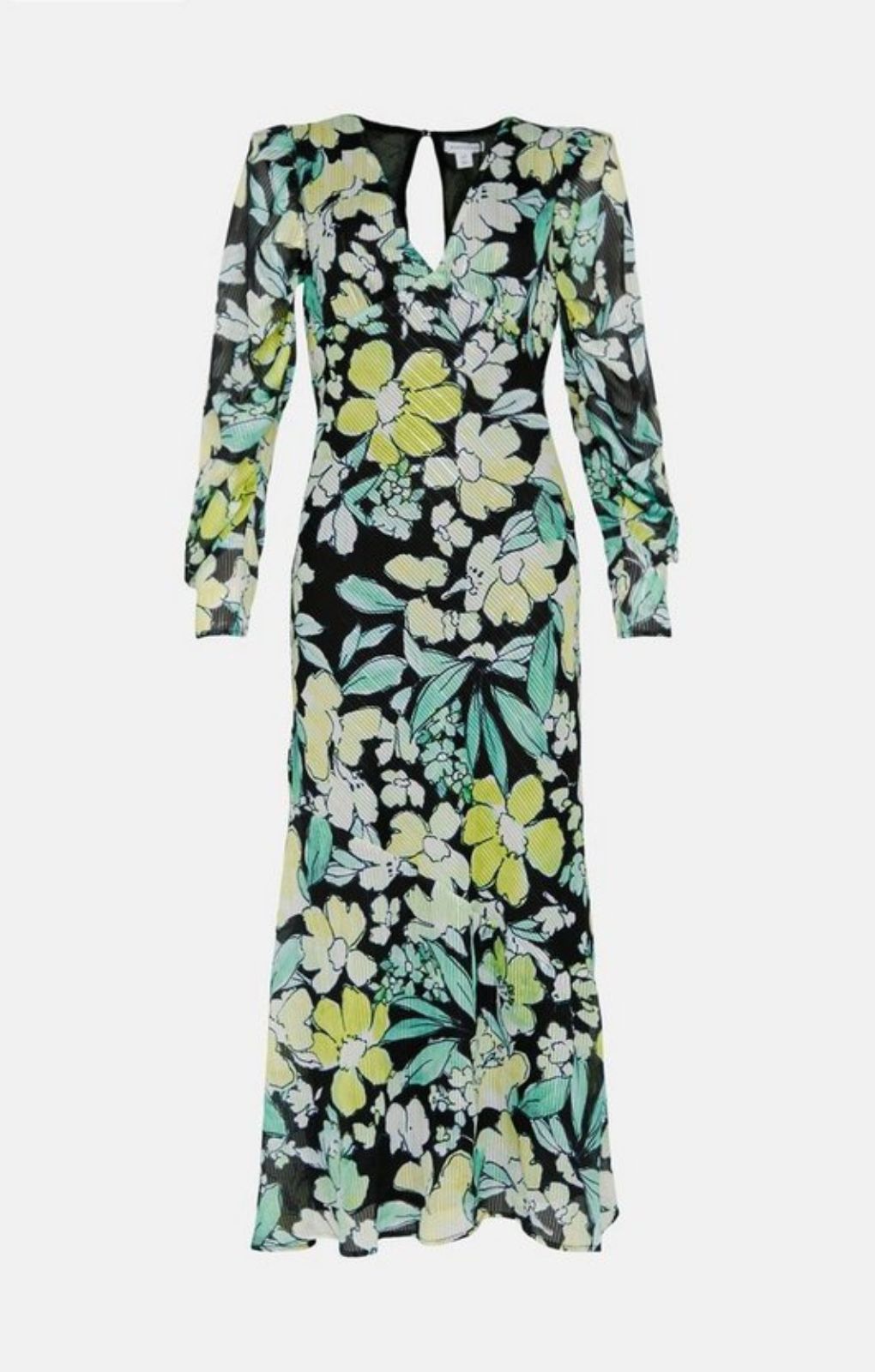 Warehouse Multi Floral Metallic Stripe Printed Midi Dress