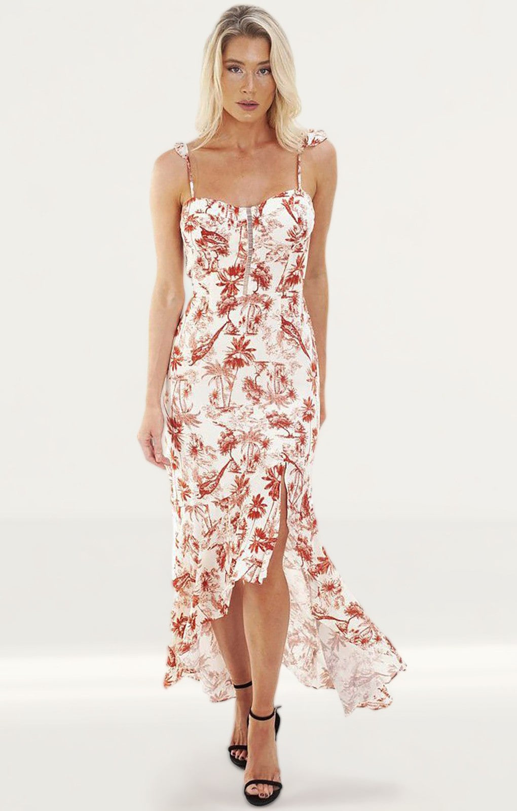 WAYF Etoile Corset Ruffle Hem Maxi Dress