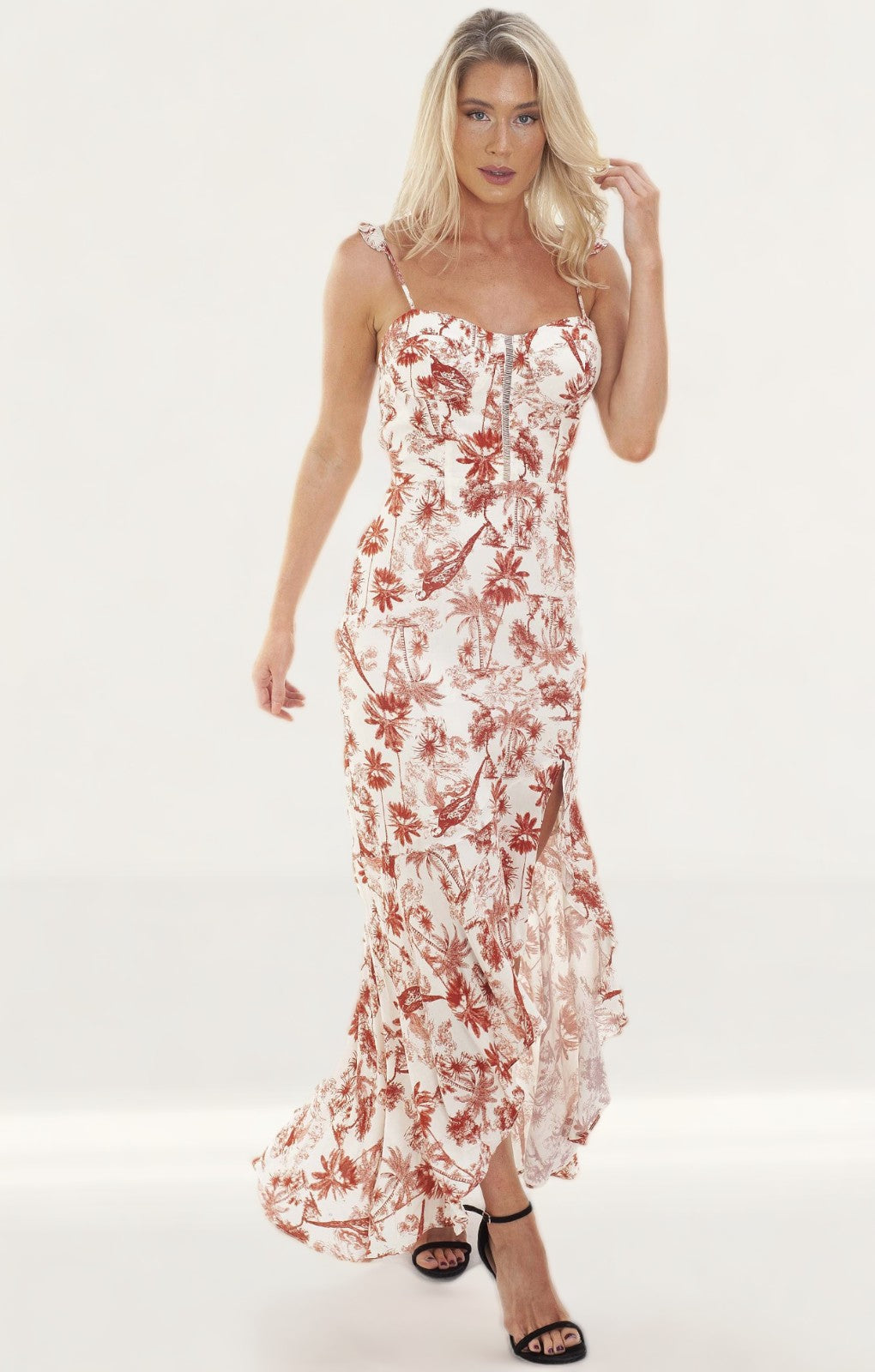 WAYF Etoile Corset Ruffle Hem Maxi Dress