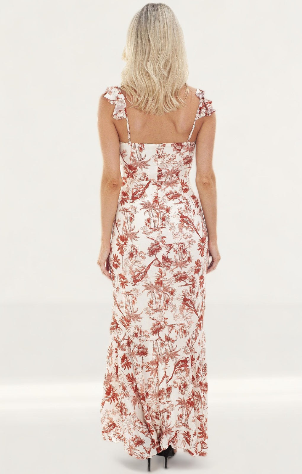 WAYF Etoile Corset Ruffle Hem Maxi Dress