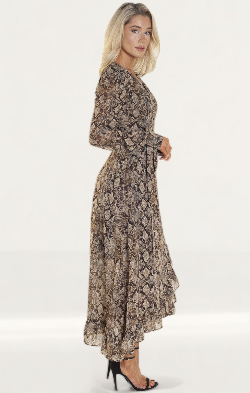 WAYF Freeport Animal Print Wrap Midi Dress