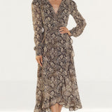 WAYF Freeport Animal Print Wrap Midi Dress