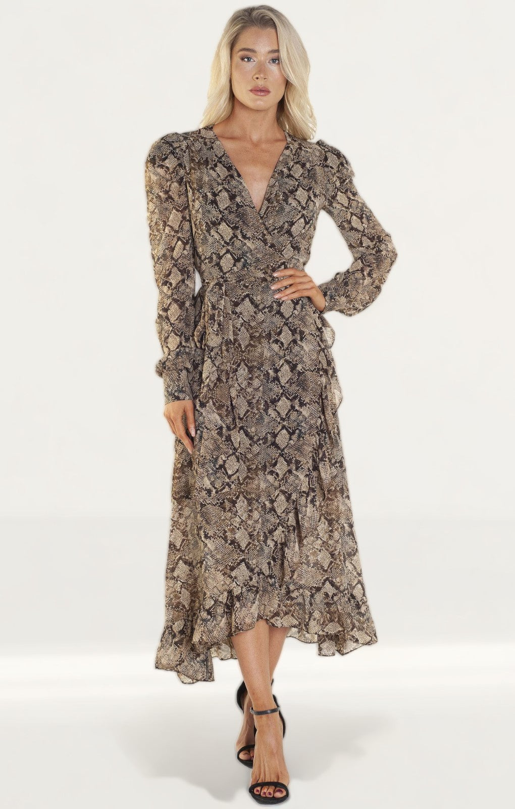 WAYF Freeport Animal Print Wrap Midi Dress