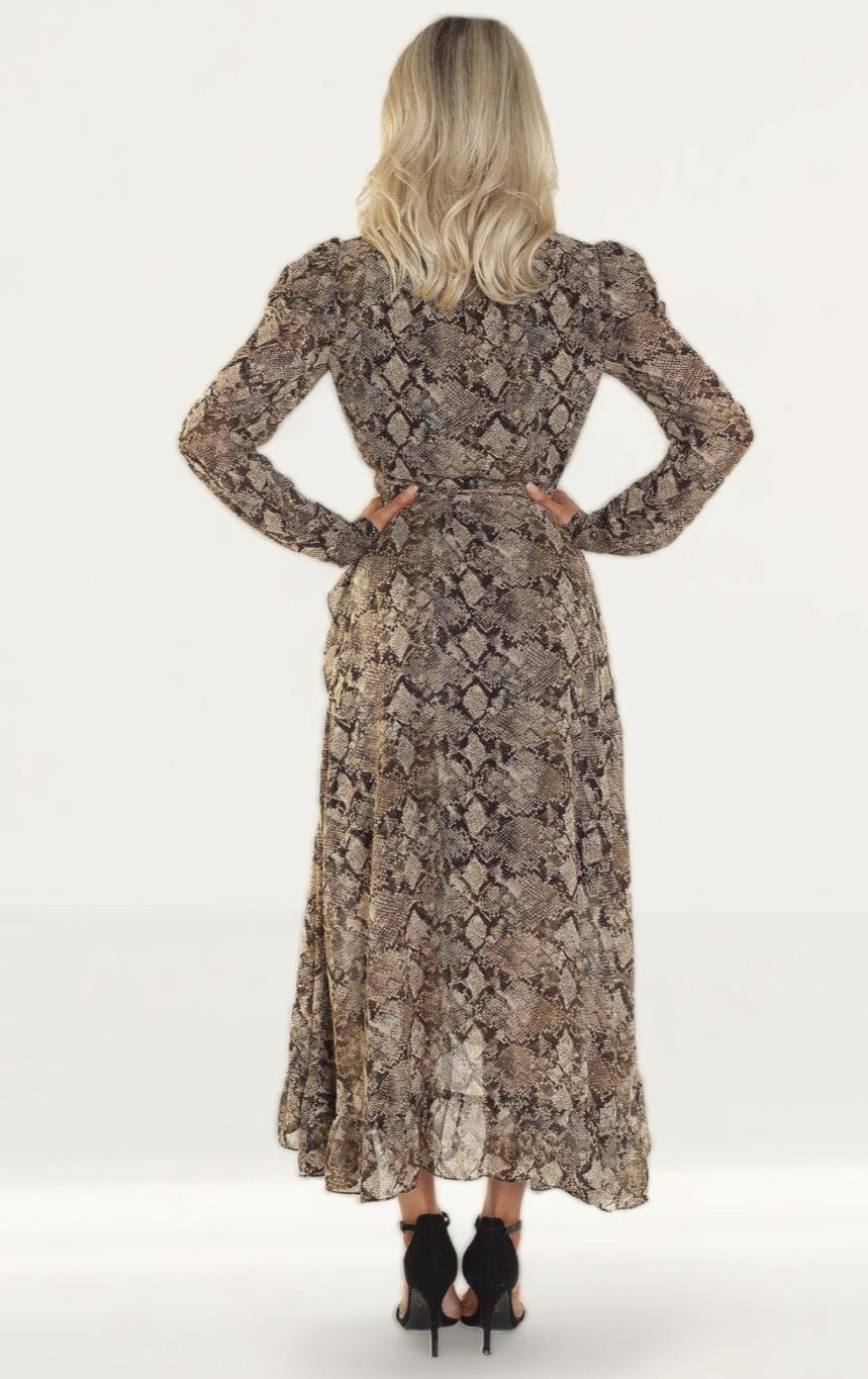 WAYF Freeport Animal Print Wrap Midi Dress