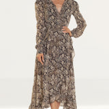 WAYF Freeport Animal Print Wrap Midi Dress