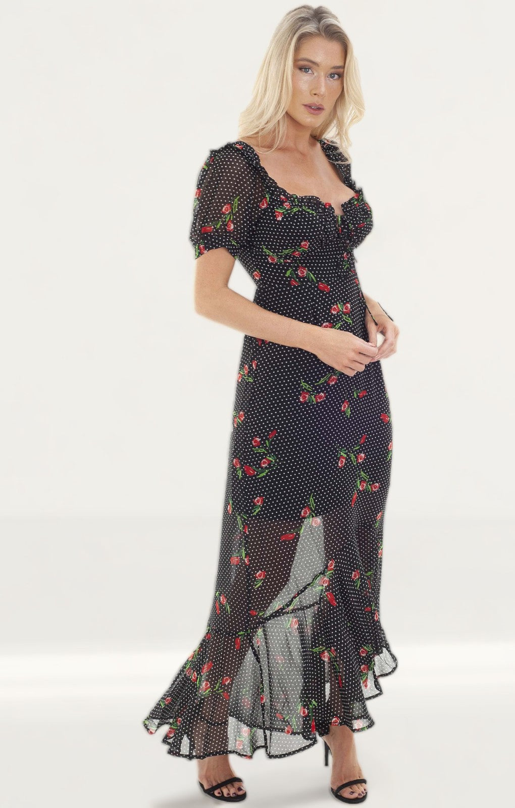 WAYF Pamela Off Shoulder Chiffon Maxi Dress