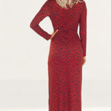 WAYF Prudence Red Leopard Midi Dress