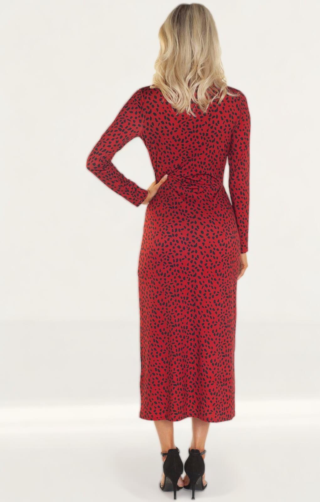 WAYF Prudence Red Leopard Midi Dress