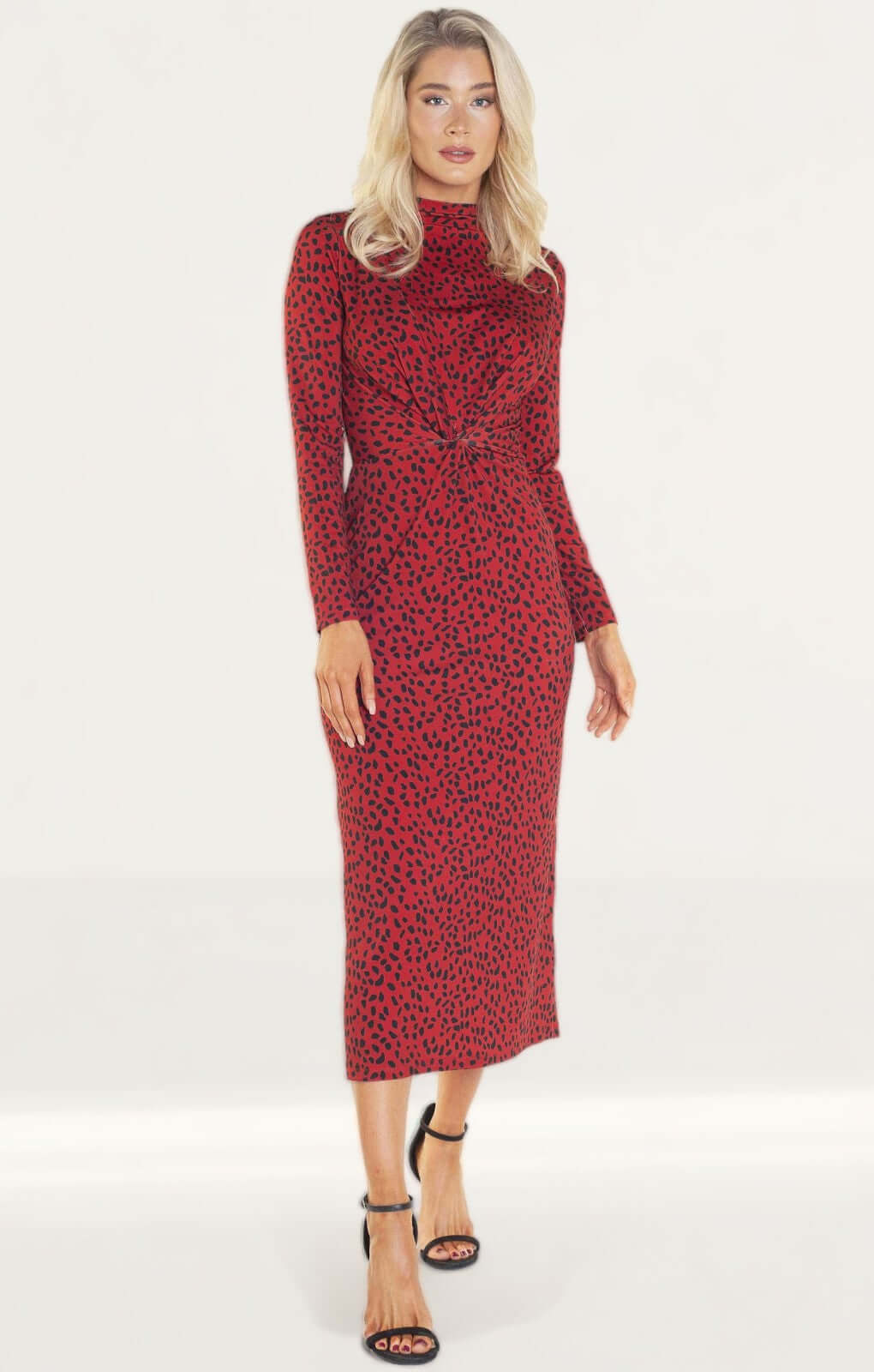 WAYF Prudence Red Leopard Midi Dress