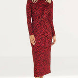 WAYF Prudence Red Leopard Midi Dress