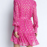 Warehouse Sparkle Tie Waist Button Through Mini Dress
