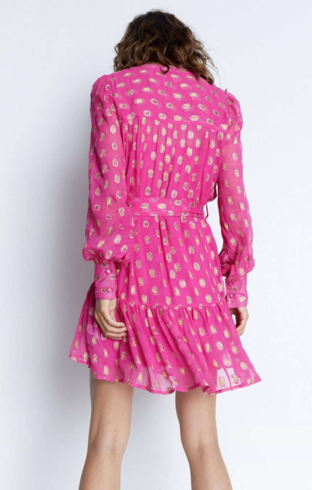 Warehouse Sparkle Tie Waist Button Through Mini Dress