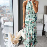 Oasis Trailing Flower Printed Halter Midi Dress