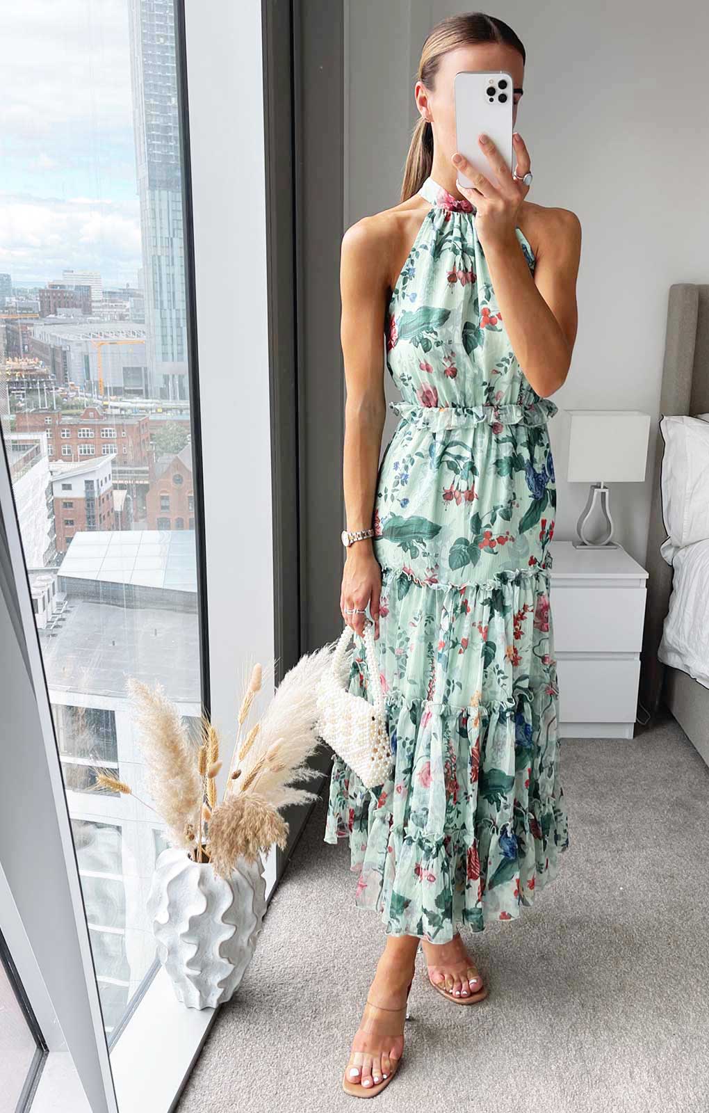 Oasis Trailing Flower Printed Halter Midi Dress