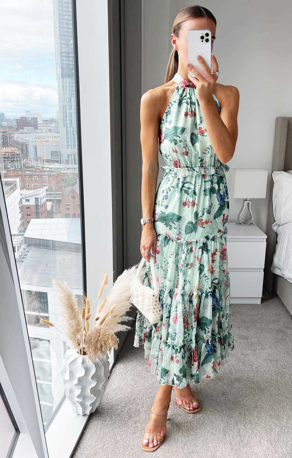 Oasis Trailing Flower Printed Halter Midi Dress product image