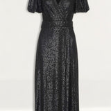 Whistles Black Sequin Wrap Midi Dress product image