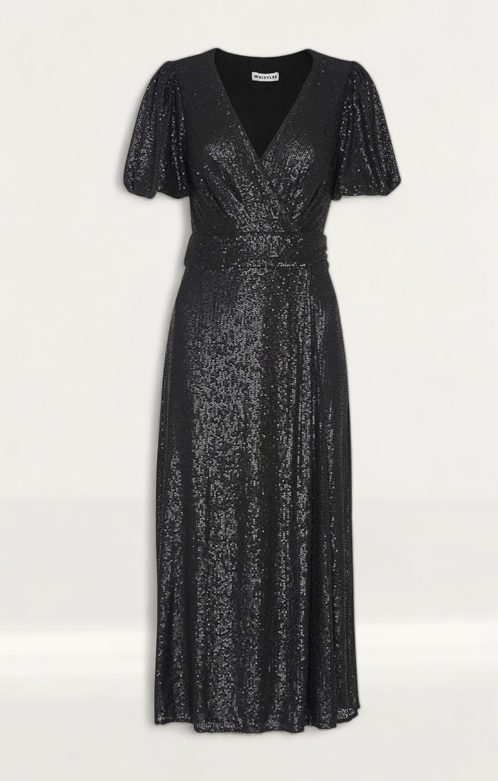 Whistles Black Sequin Wrap Midi Dress product image