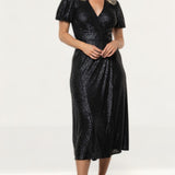 Whistles Black Sequin Wrap Midi Dress product image