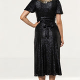 Whistles Black Sequin Wrap Midi Dress product image