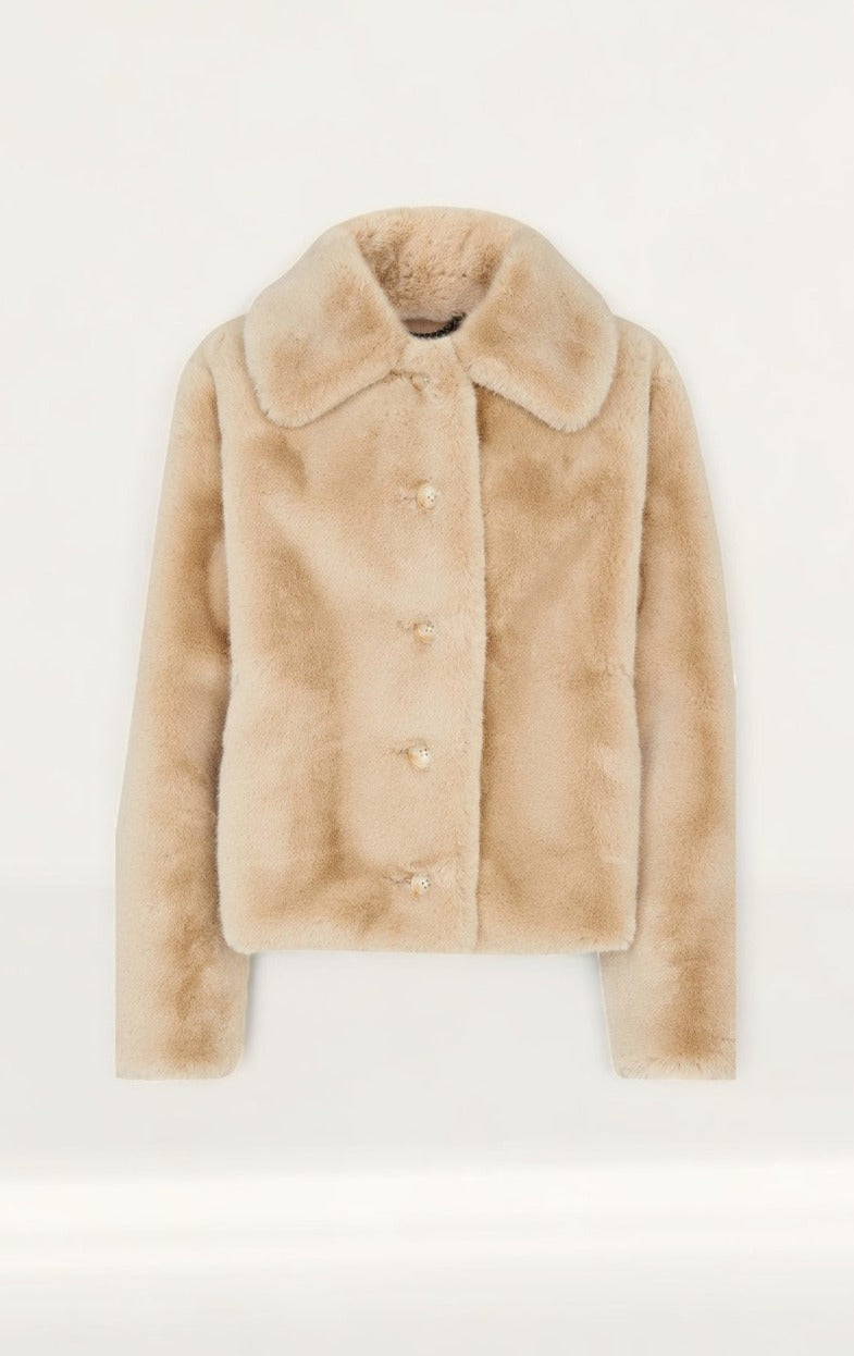 Whistles Cream Short Faux Fur Coat