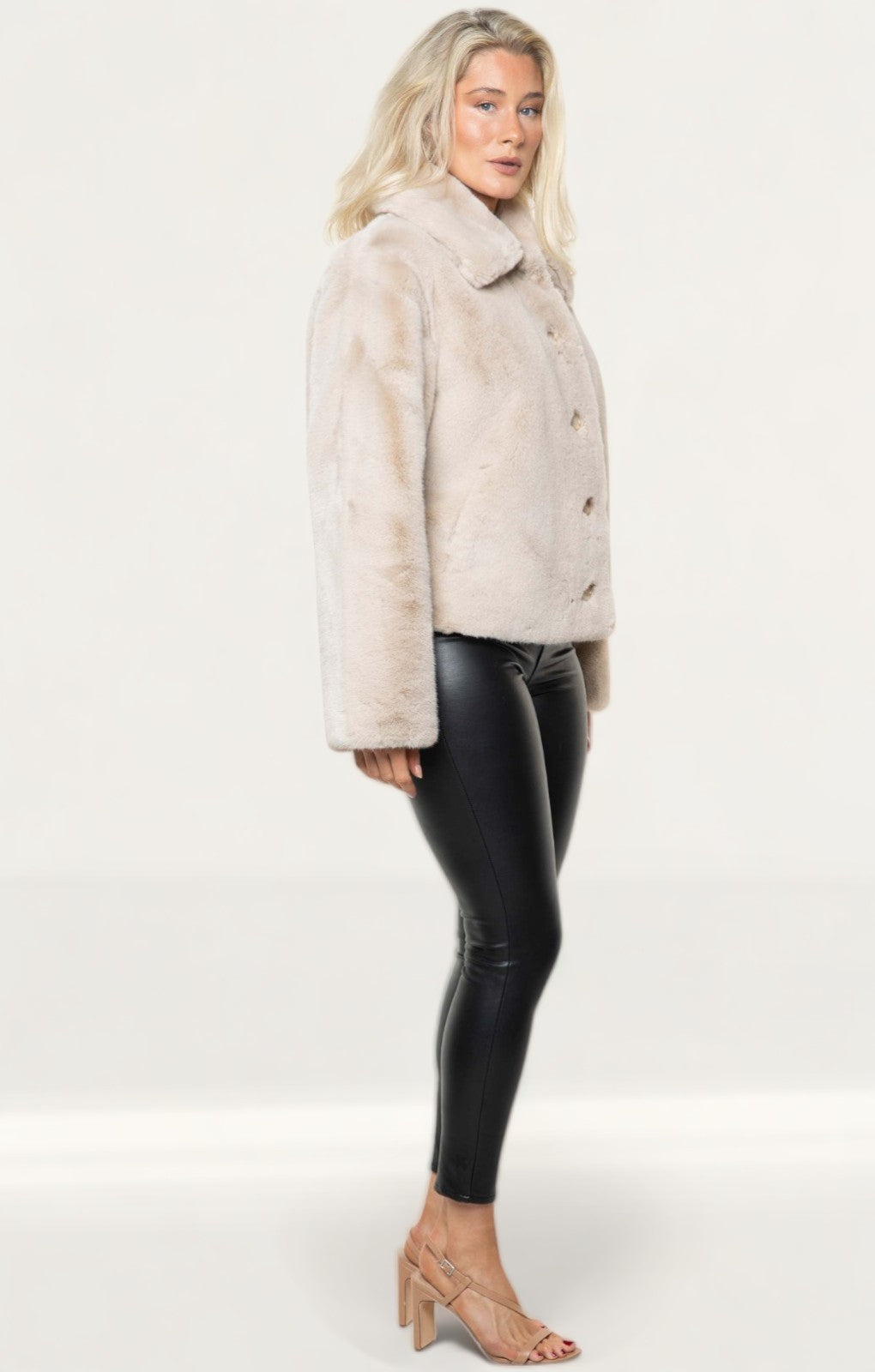 Whistles Cream Short Faux Fur Coat